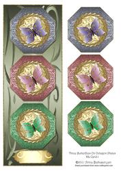 Three Butterflies on Octagon Plates Dl Card 1