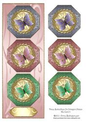 Three Butterflies on Octagon Plates Dl Card 3