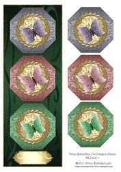 Three Butterflies on Octagon Plates Dl Card 4