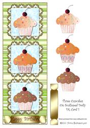 Three Cupcakes on Scalloped Doily Dl Card 1