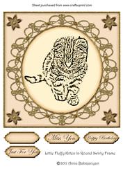 Little Fluffy Kitten in Round Swirly Frame