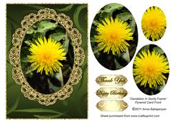 Dandelion in Swirly Frame Pyramid Card Front