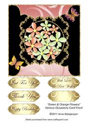 Green & Orange Flowers Various Occasions Card Front