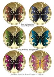Birthday Butterfly Round Toppers/ Tags Set