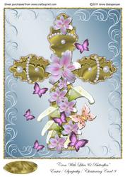 Cross with Lilies & Butterflies Easter/ Sympathy/ Christen