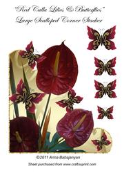 Red Calla Lilies & Butterflies Large Scalloped Corner Stac