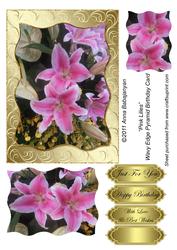 Pink Lilies Wavy Edge Pyramid Birthday Card