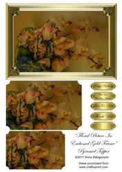 Floral Picture in Embossed Gold Frame Pyramid Topper