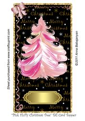 Pink Fluffy Christmas Tree Tall Card Topper