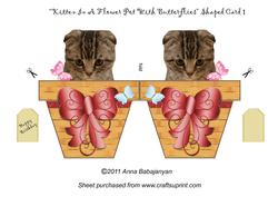 Kitten in a Flower Pot with Butterflies Shaped Card 1