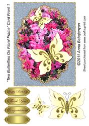 Two Butterflies on Floral Frame Card Front 1