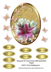 Bouquet on Oval Frame with Butterflies Topper