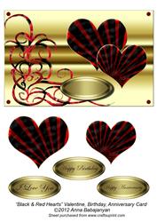 Black & Red Hearts Valentine, Birthday, Anniversary Card