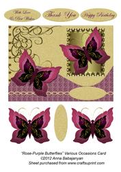 Rose-purple Butterflies Various Occasions Card