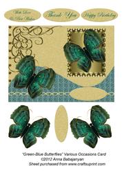 Green-blue Butterflies Various Occasions Card