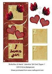 Butterflies & Hearts Valentine Tall Card Topper 1