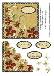Grungy Flowers & Butterflies Corner Stacker Card