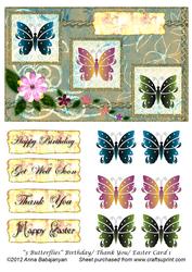 3 Butterflies Birthday/ Thank You/ Easter Card 1