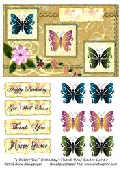 3 Butterflies Birthday/ Thank You/ Easter Card 2