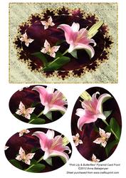 Pink Lily & Butterflies Pyramid Card Front