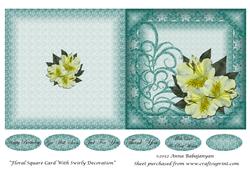 Floral Square Card with Swirly Decoration