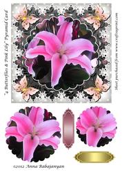 4 Butterflies & Pink Lily Pyramid Card
