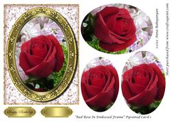Red Rose in Embossed Frame Pyramid Card 1