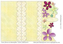 Cute Flowers & Butterflies Letter Fold Card 1