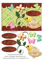 Paisley Bird & Butterflies Easter/ Birthday/ Thank You Car