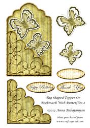 Tag Shaped Topper or Bookmark with Butterflies 2
