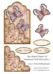 Tag Shaped Topper or Bookmark with Butterflies 3