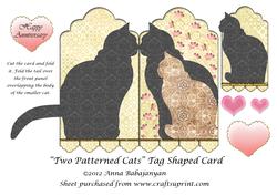 Two Patterned Cats Tag Shaped Card
