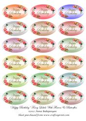 Happy Birthday Fancy Labels with Flowers & Butterflies