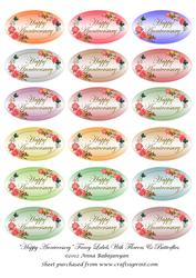 Happy Anniversary Fancy Labels with Flowers & Butterflies