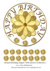 Round Birthday Topper with Flower & Buttons 1