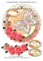 Scalloped Topper with Butterfly & Roses 1