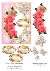 Roses & Butterflies Beautiful Card Front 1