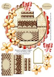 Round Scalloped Topper with Birthday Cake