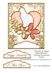 Cat on Heart with Flowers Various Occasions Card 1