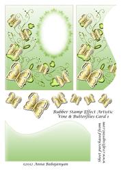 Rubber Stamp Effect Artistic Vine & Butterflies Card 1