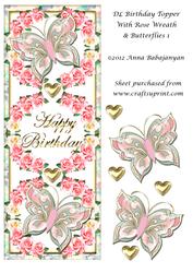 Dl Birthday Topper with Rose Wreath & Butterflies 1