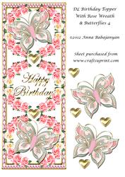 Dl Birthday Topper with Rose Wreath & Butterflies 4