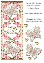 Dl Birthday Topper with Rose Wreath & Butterflies 5