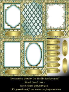 Decorative Border on Trellis Background Blank Cards Kit 1