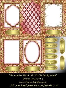 Decorative Border on Trellis Background Blank Cards Kit 3