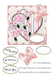 Cute Topper with Flowers, Butterfly & Heart