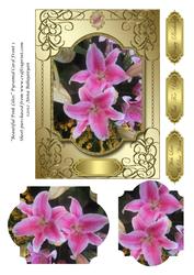 Beautiful Pink Lilies Pyramid Card Front 1