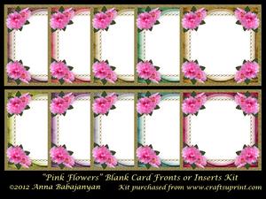 Pink Flowers Blank Card Fronts or Inserts Kit