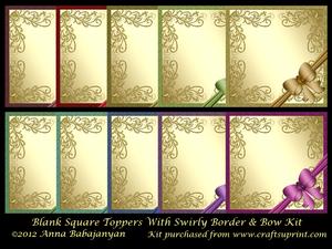 Blank Square Toppers with Swirly Border & Bow Kit