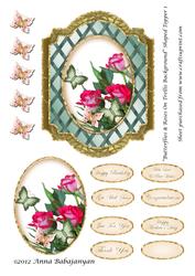 Butterflies & Roses on Trellis Background Shaped Topper 1